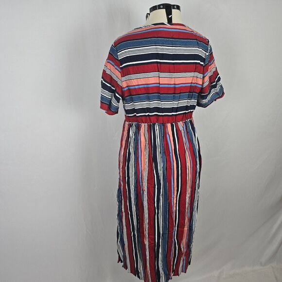 Bloomchic Dress Women's 1X Red Multiple Color Striped Contrast Short Sleeve NWT - Picture 10 of 13